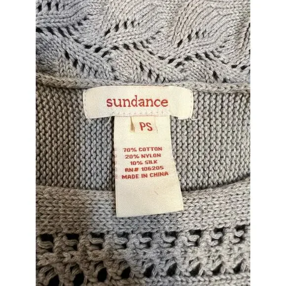Sundance Silk Blend Sweater Dress Long Sleeve Open Knit Grey/Taupe Small Petite - Picture 6 of 6